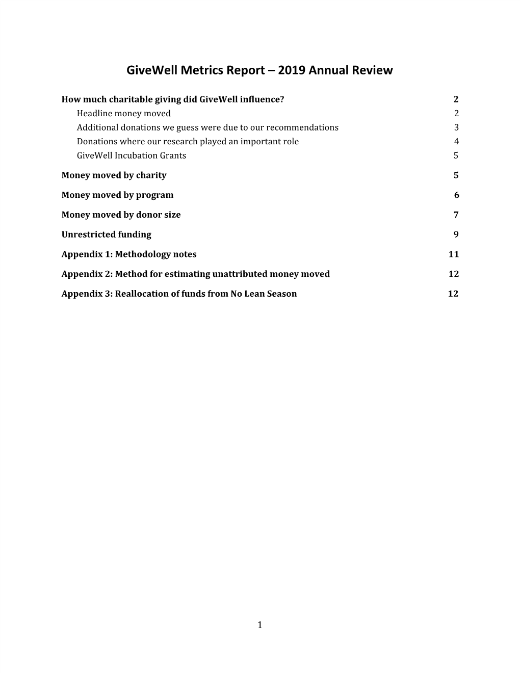 Givewell Metrics Report – 2019 Annual Review