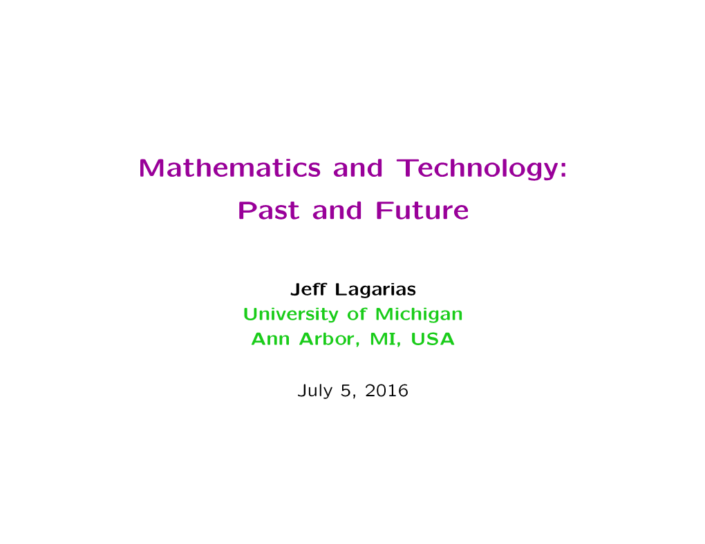 Mathematics and Technology: Past and Future