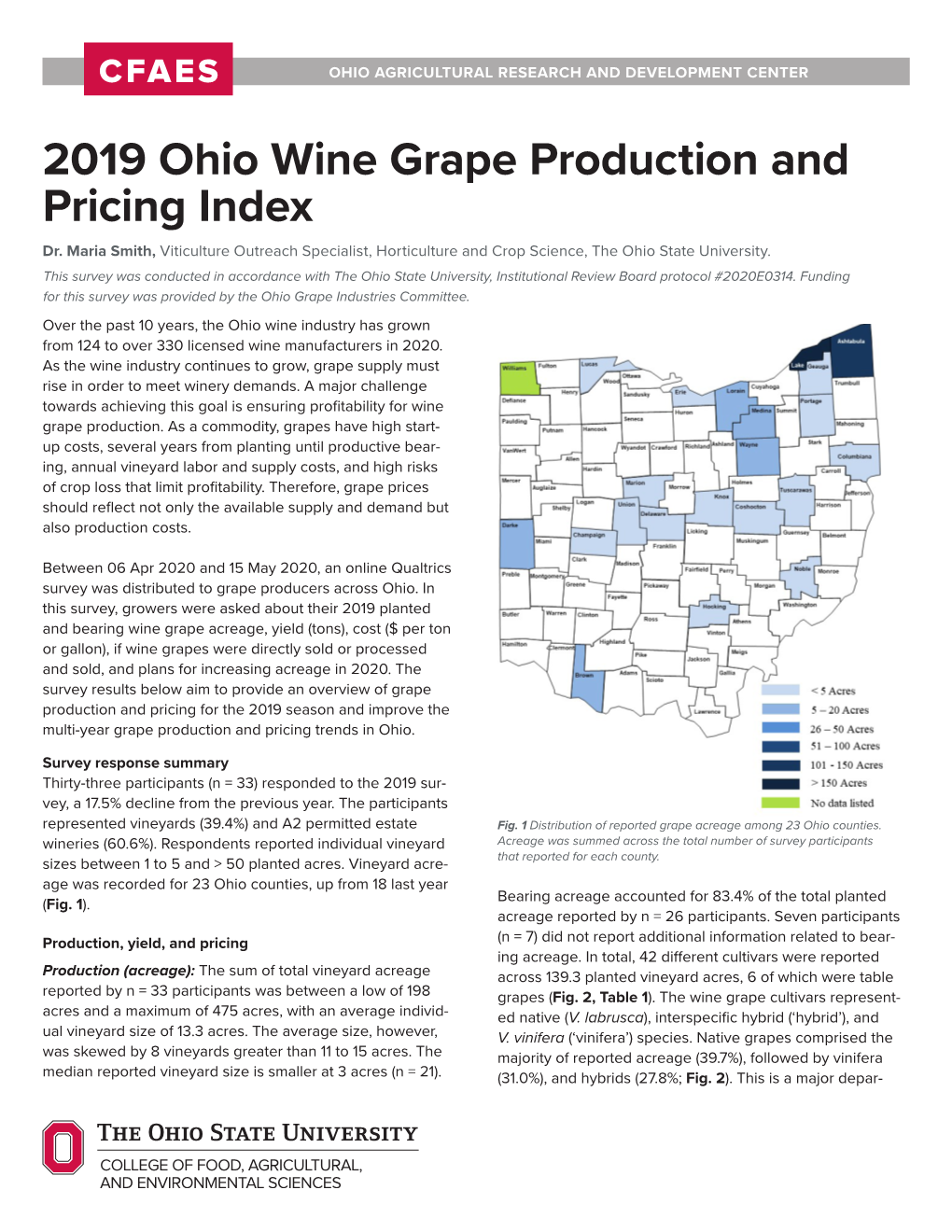 2019 Ohio Wine Grape Production and Pricing Index Dr