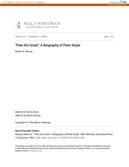 "Pete the Great": a Biography of Peter Doyle