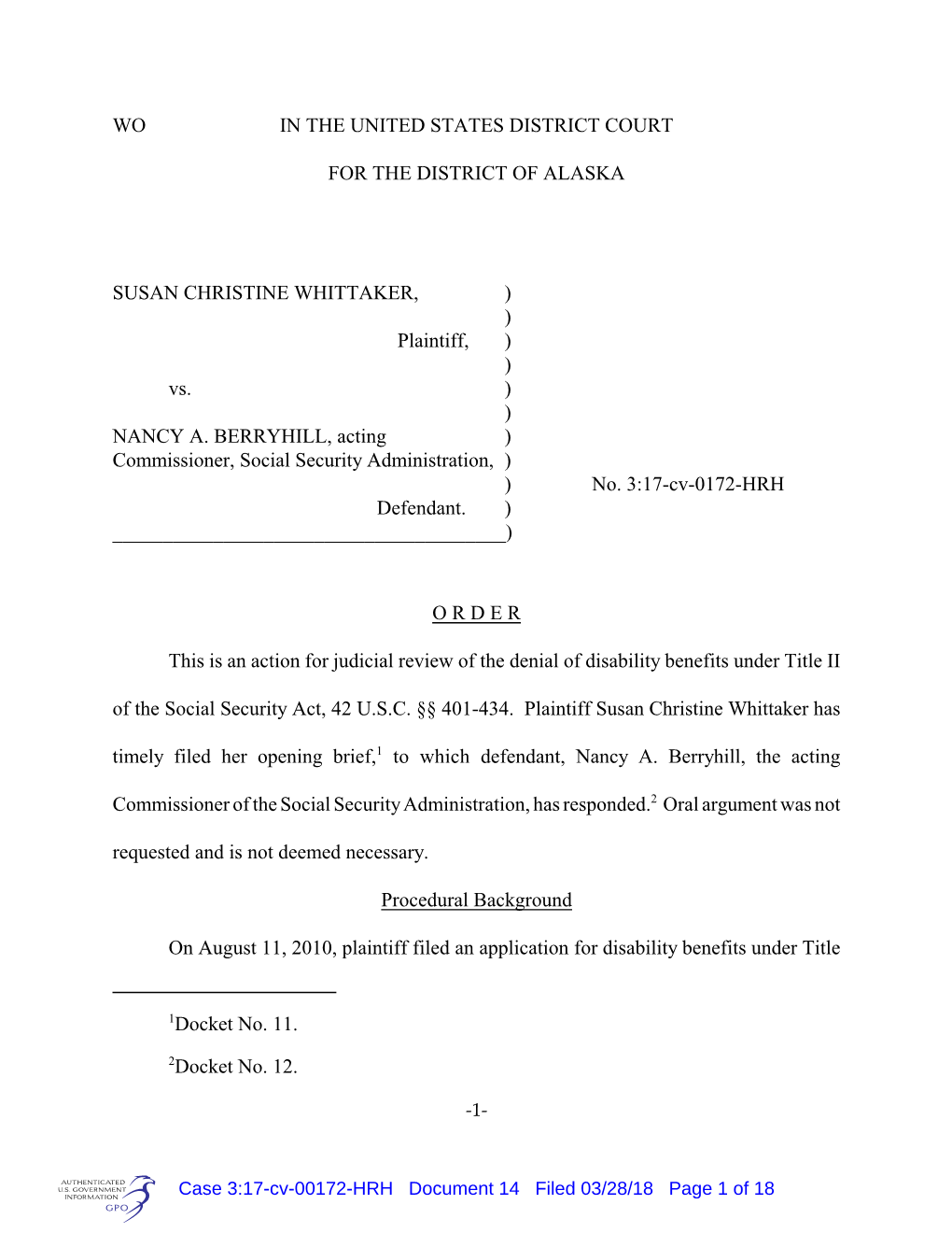 Wo in the United States District Court for The