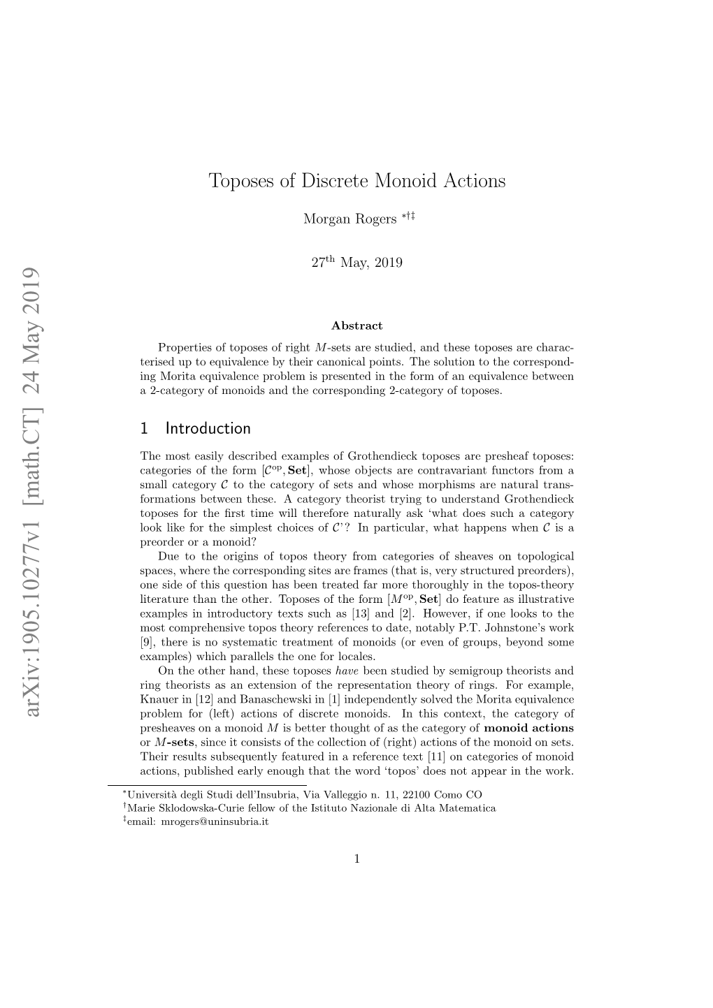 Toposes of Discrete Monoid Actions