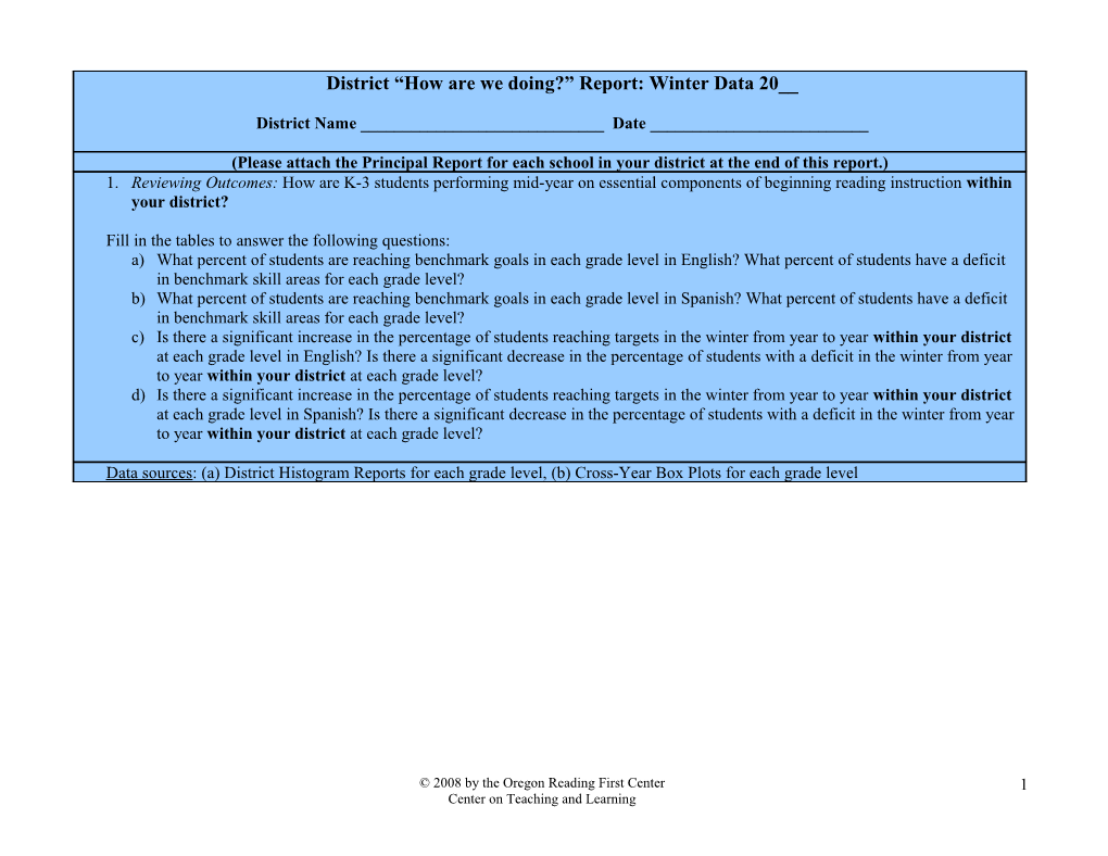 Table 1 Reviewing Outcomes for K-3 Students Winter Last Year and Comparing to Winter Outcomes