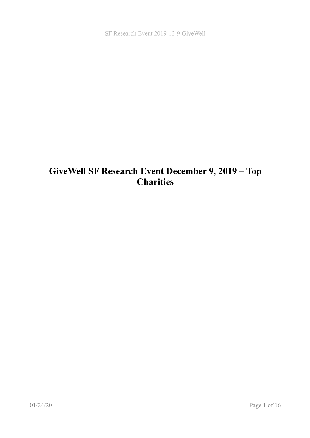 Givewell SF Research Event December 9, 2019 – Top Charities