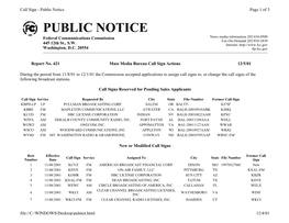 Public Notice Page 1 of 3 PUBLIC NOTICE Federal Communications Commission News Media Information 202/418-0500 Fax-On-Demand 202/418-2830 445 12Th St., S.W