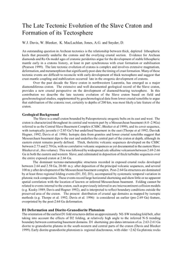 The Late Tectonic Evolution of the Slave Craton and Formation of Its Tectosphere