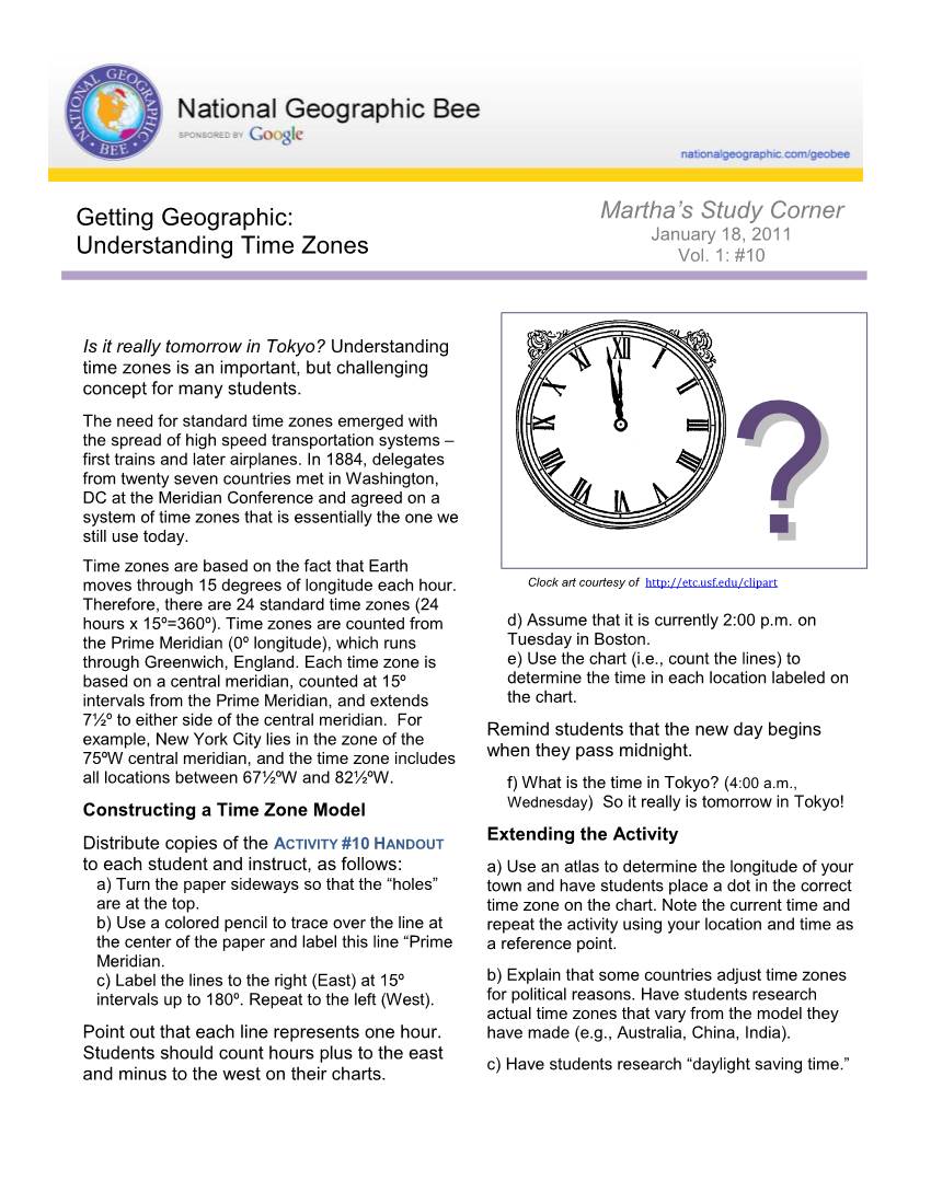 Getting Geographic: Understanding Time Zones Martha's Study Corner