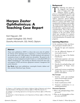 Herpes Zoster Ophthalmicus: a Teaching Case Report