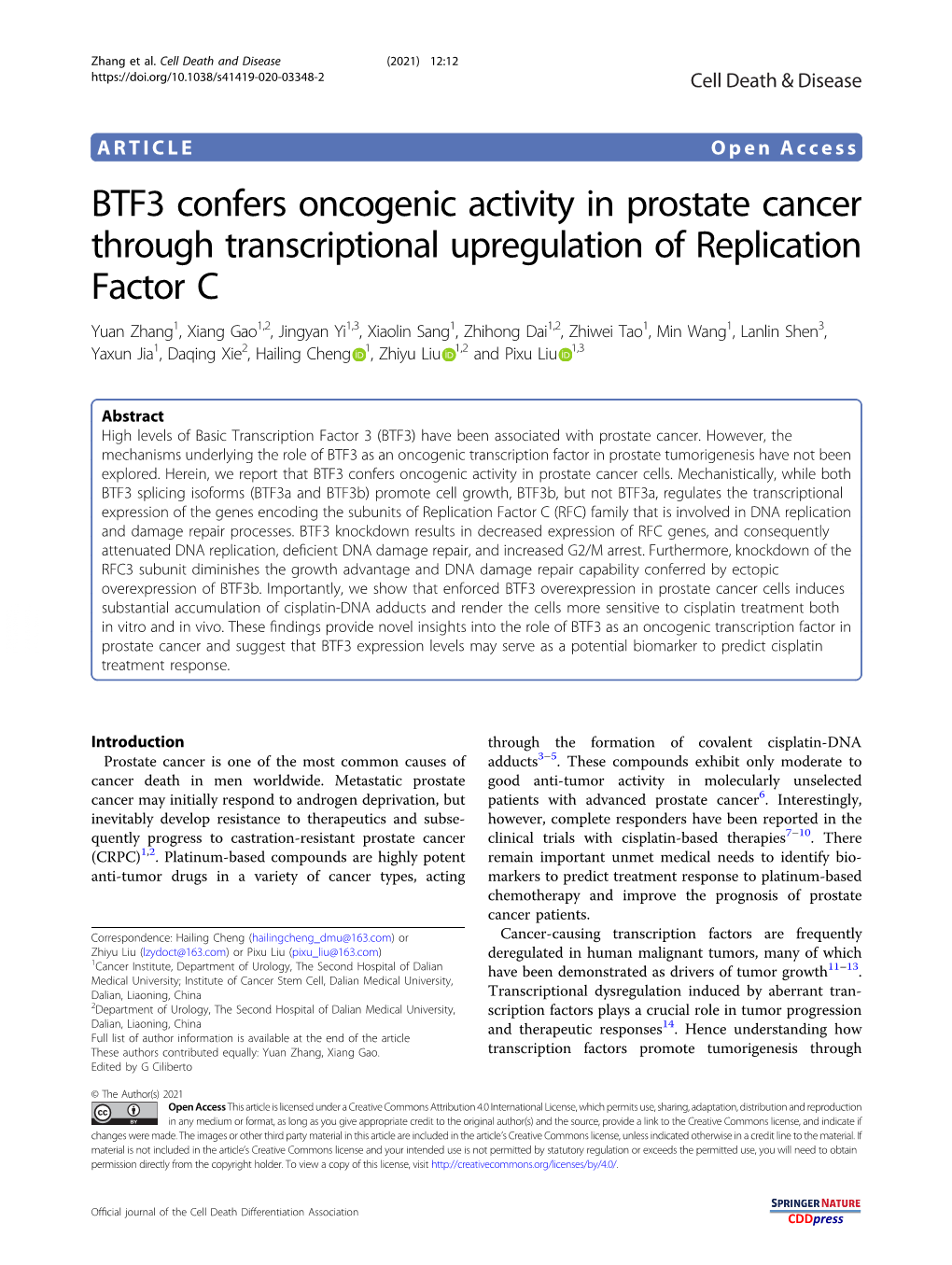 BTF3 Confers Oncogenic Activity in Prostate Cancer Through