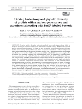 Linking Bacterivory and Phyletic Diversity of Protists with a Marker Gene Survey and Experimental Feeding with Brdu-Labeled Bacteria