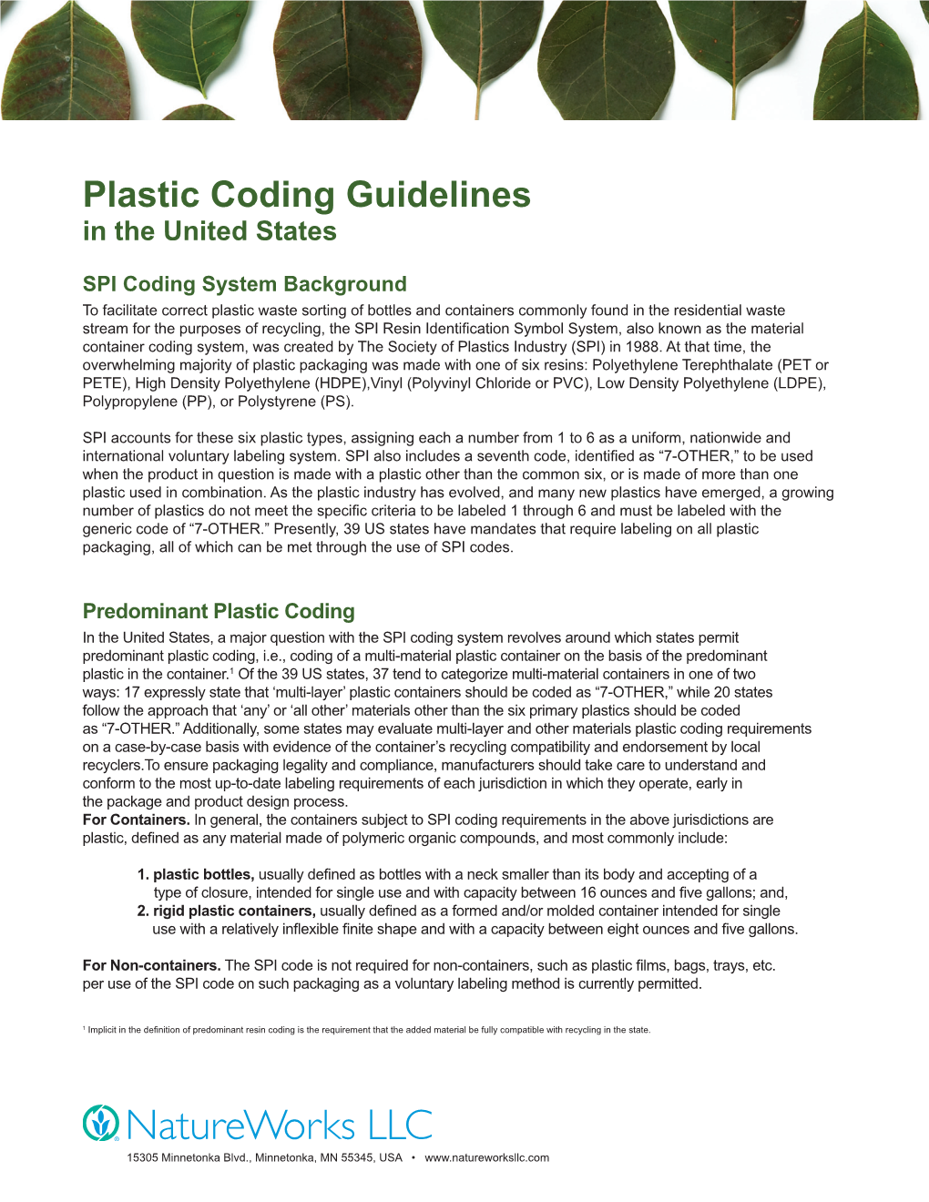 Plastic Coding Guidelines in the United States