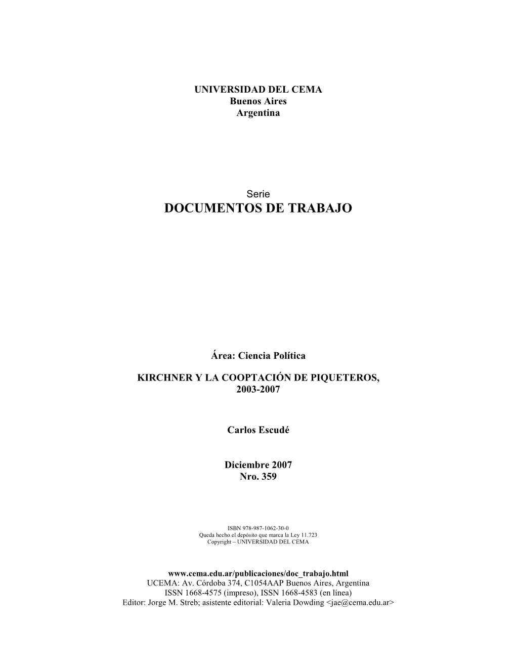 KIRCHNER Y La Cooptación De Piqueteros,2003-2007