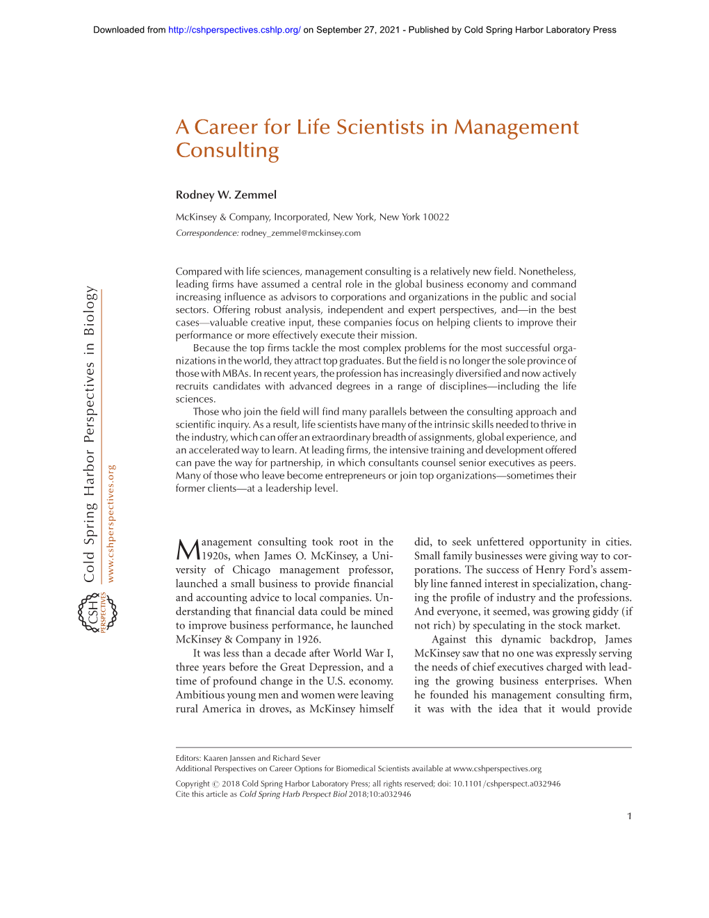 A Career for Life Scientists in Management Consulting