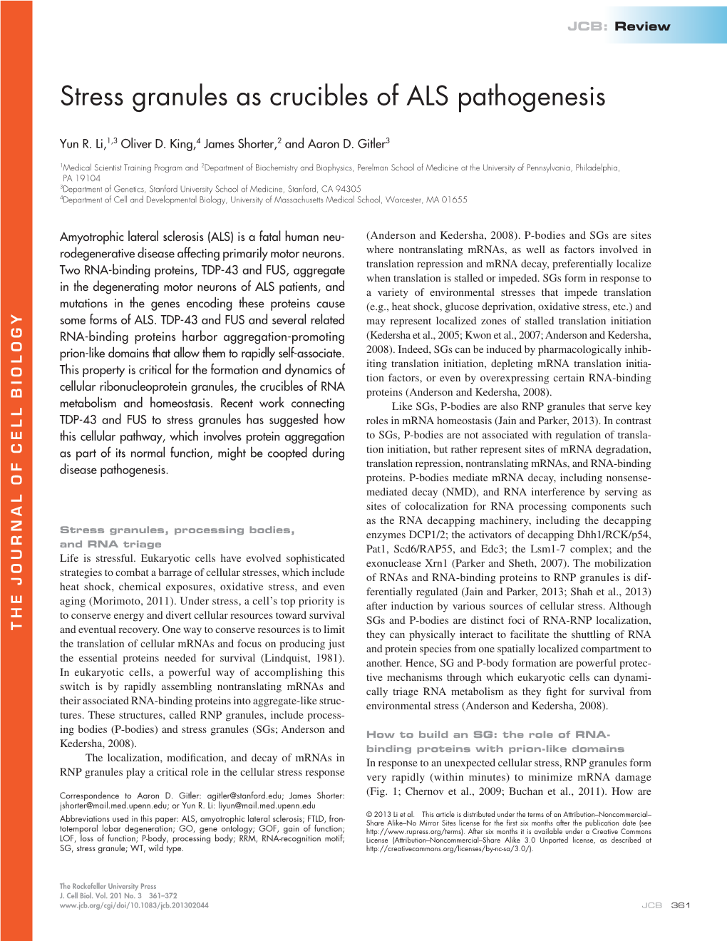 Stress Granules As Crucibles of ALS Pathogenesis