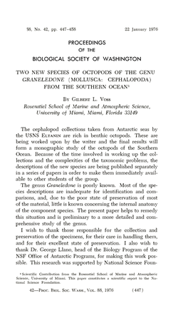 Article: Two New Species of Octopods of the Genus Graneledone (Mollusca: Cephalopoda) from the Southern Ocean