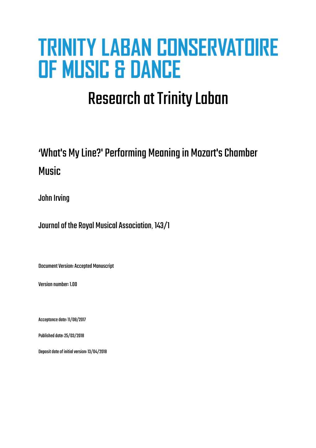 Research at Trinity Laban