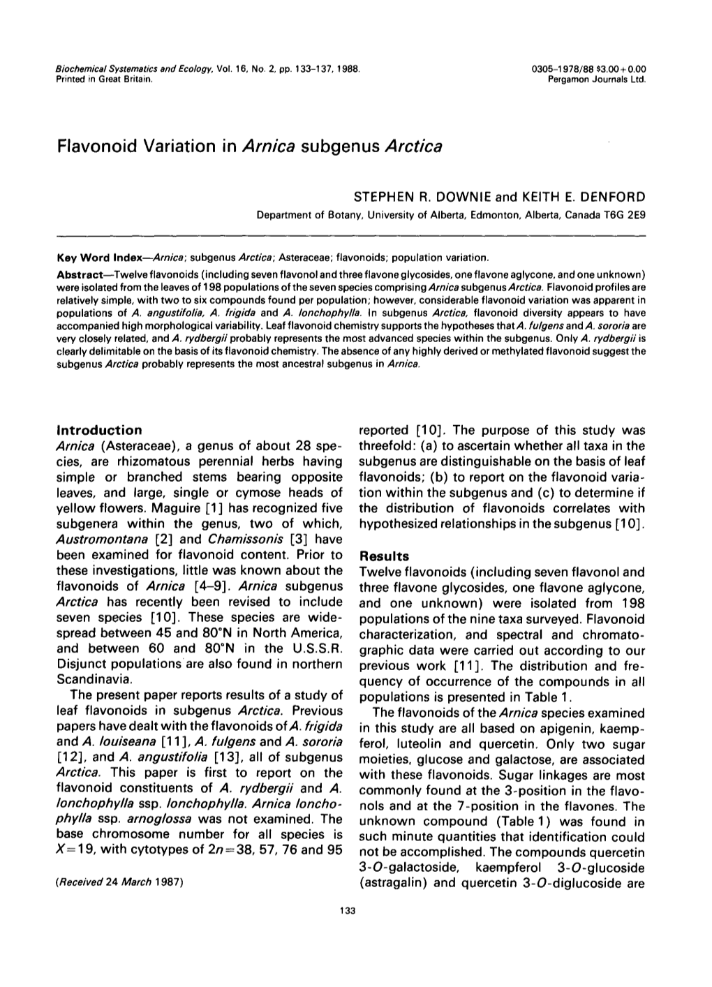 Flavonoid Variation in Arnica Subgenus Arctica