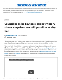 Councillor Mike Layton's Budget Victory Shows Surprises Are Still