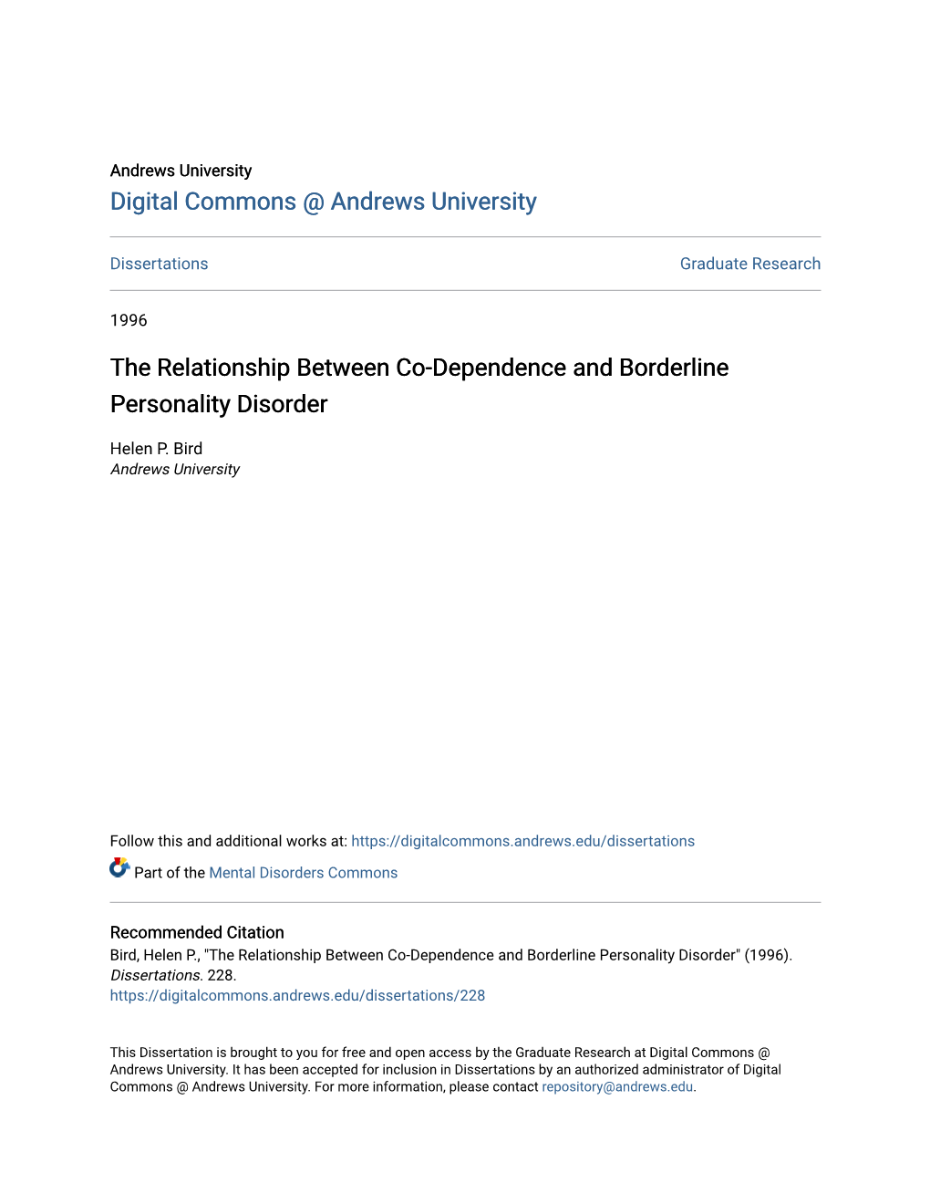 The Relationship Between Co-Dependence and Borderline Personality Disorder