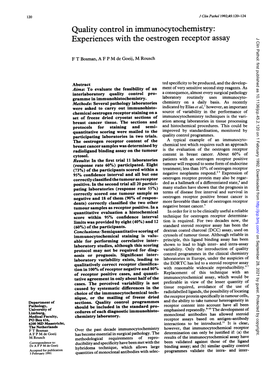 Quality Control in Immunocytochemistry: Experiences with the Oestrogen Receptor Assay J Clin Pathol: First Published As 10.1136/Jcp.45.2.120 on 1 February 1992