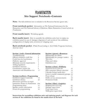 Site Support Notebook--Contents