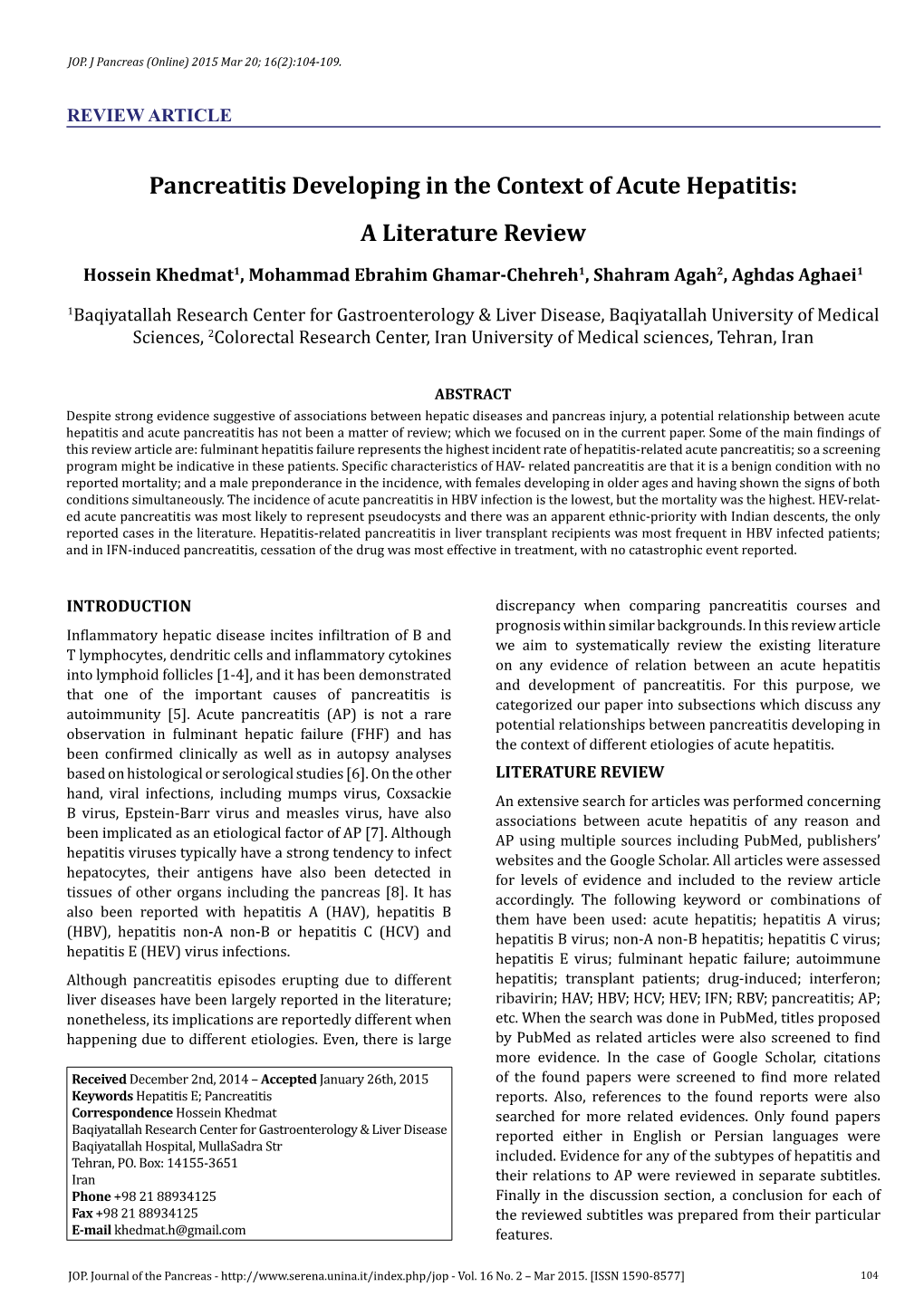 Pancreatitis Developing in the Context of Acute Hepatitis: a Literature Review