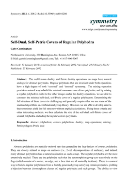 Self-Dual, Self-Petrie Covers of Regular Polyhedra