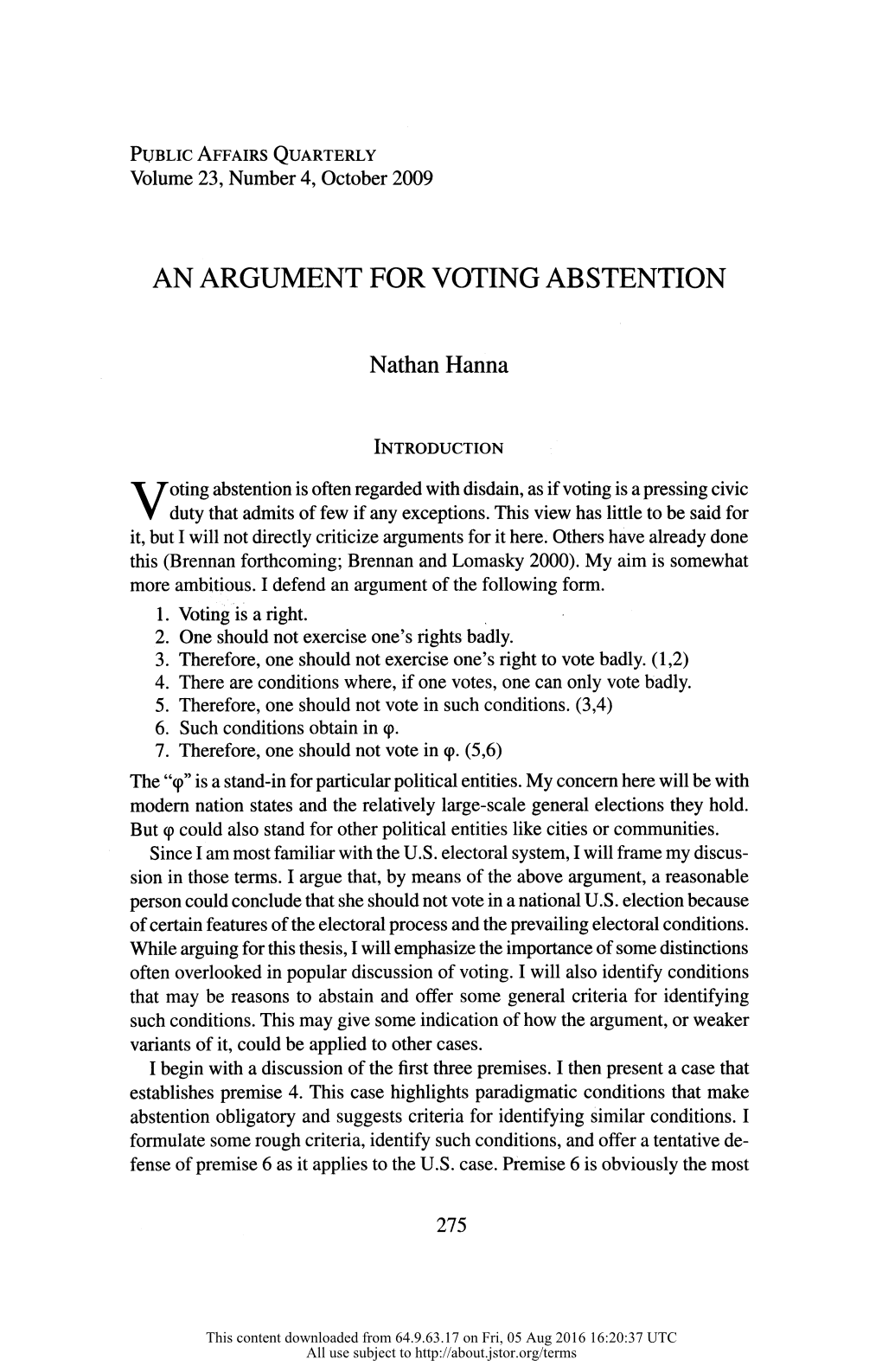 An Argument for Voting Abstention
