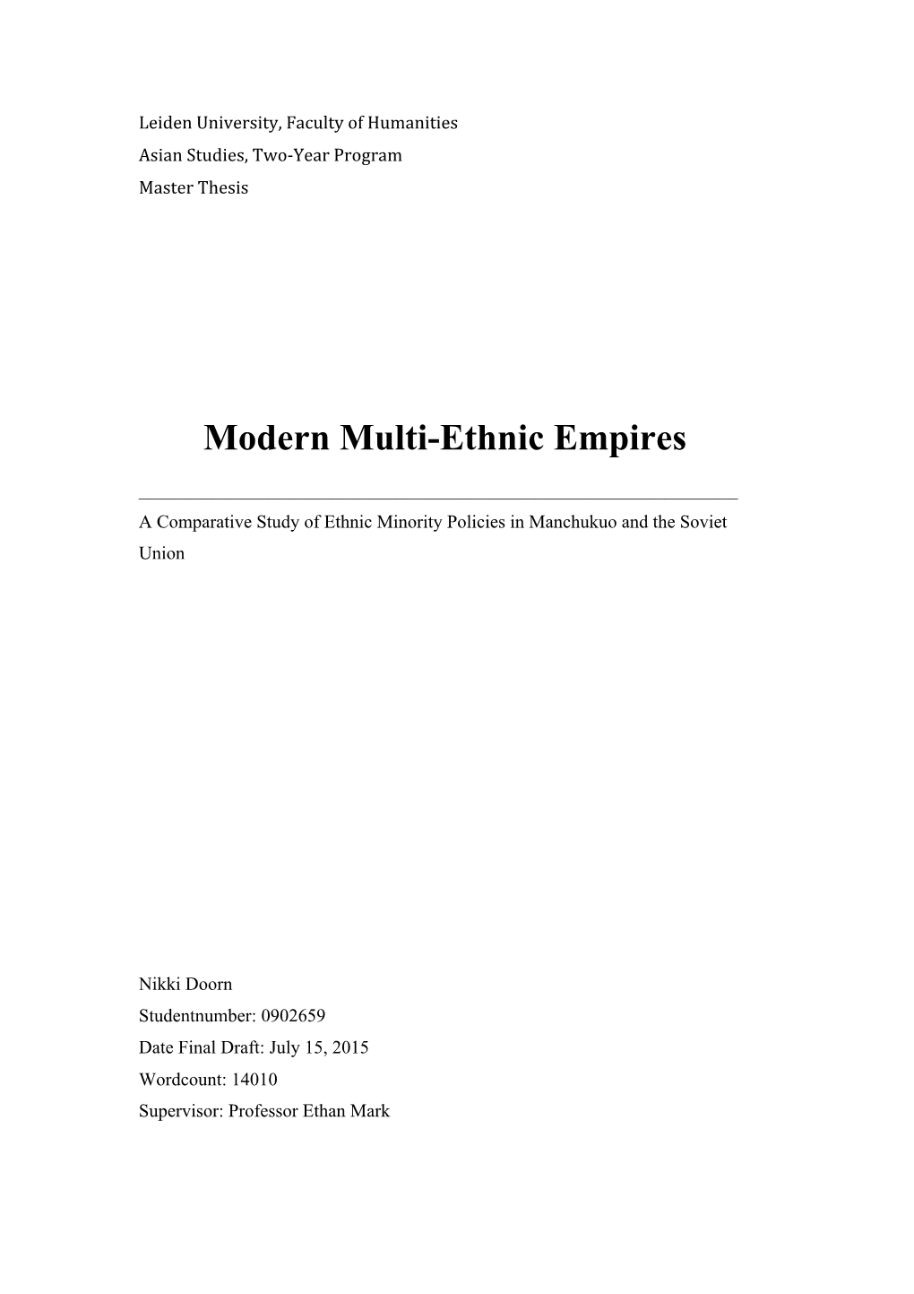 Modern Multi-Ethnic Empires