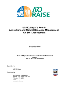 Usaid/Nepal's Role in Agriculture and Natural Resource Management: an So 1 Assessment)1