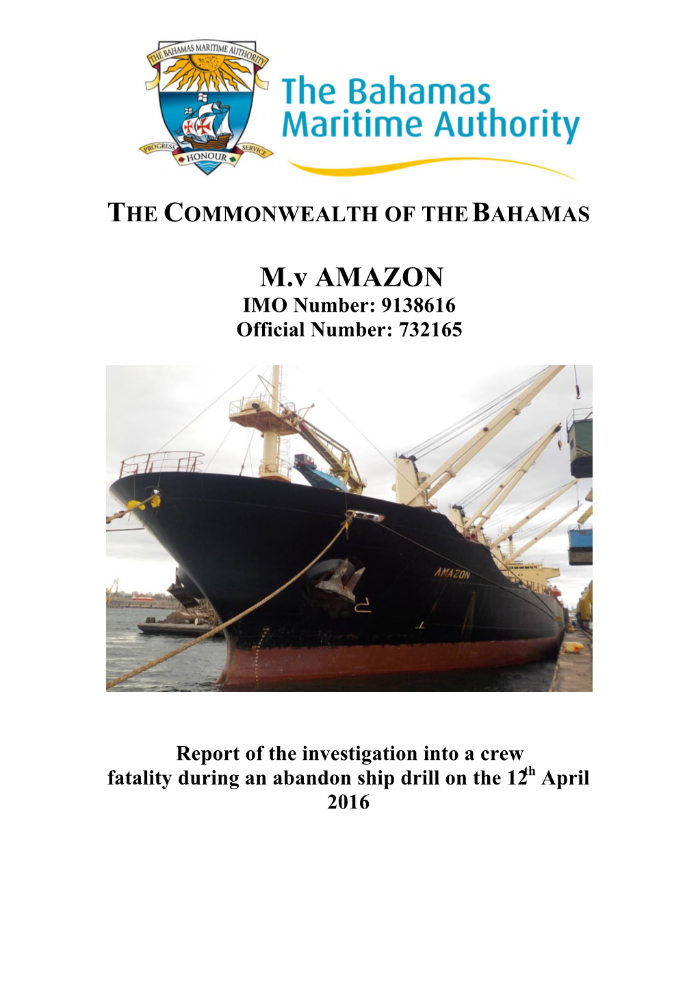 BMA Investigation Report: Crew Fatality Onboard the Amazon