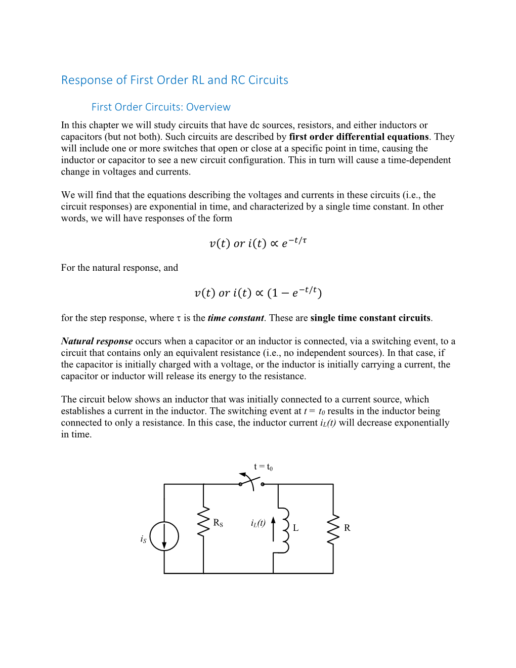 Response of First Order RL and RC Circuits