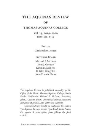 The Aquinas Review of Thomas Aquinas College Vol