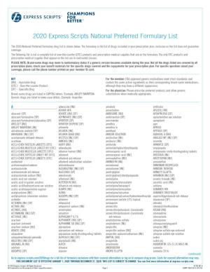 Express Scripts 2020 National Preferred Formulary List