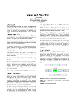 Quick Sort Algorithm Song Qin Dept