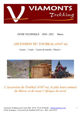 L'ascension Du Toubkal (4167 M), Le Plus Haut Sommet Du Maroc Et De