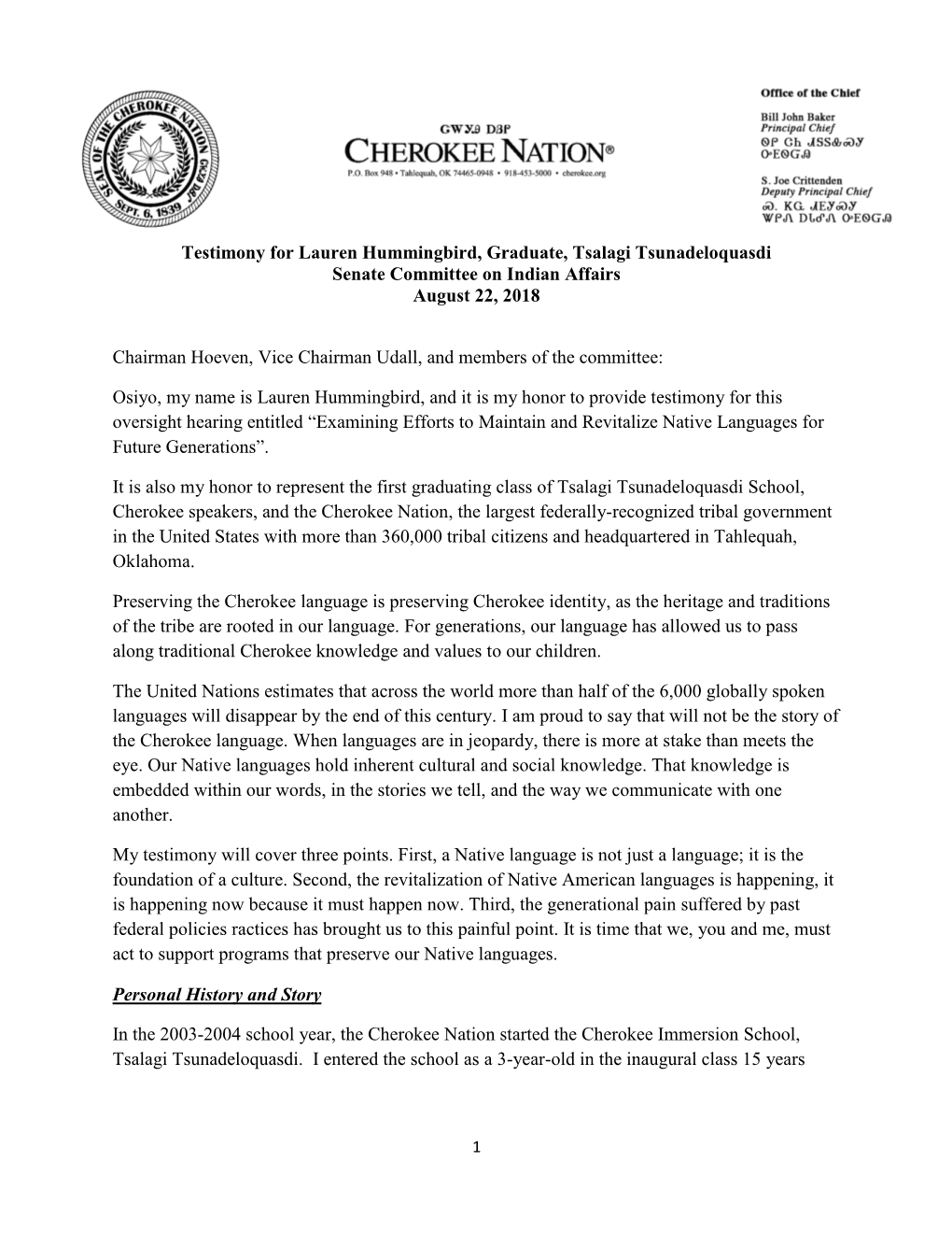 2011-2012 Cherokee Nation Letterhead