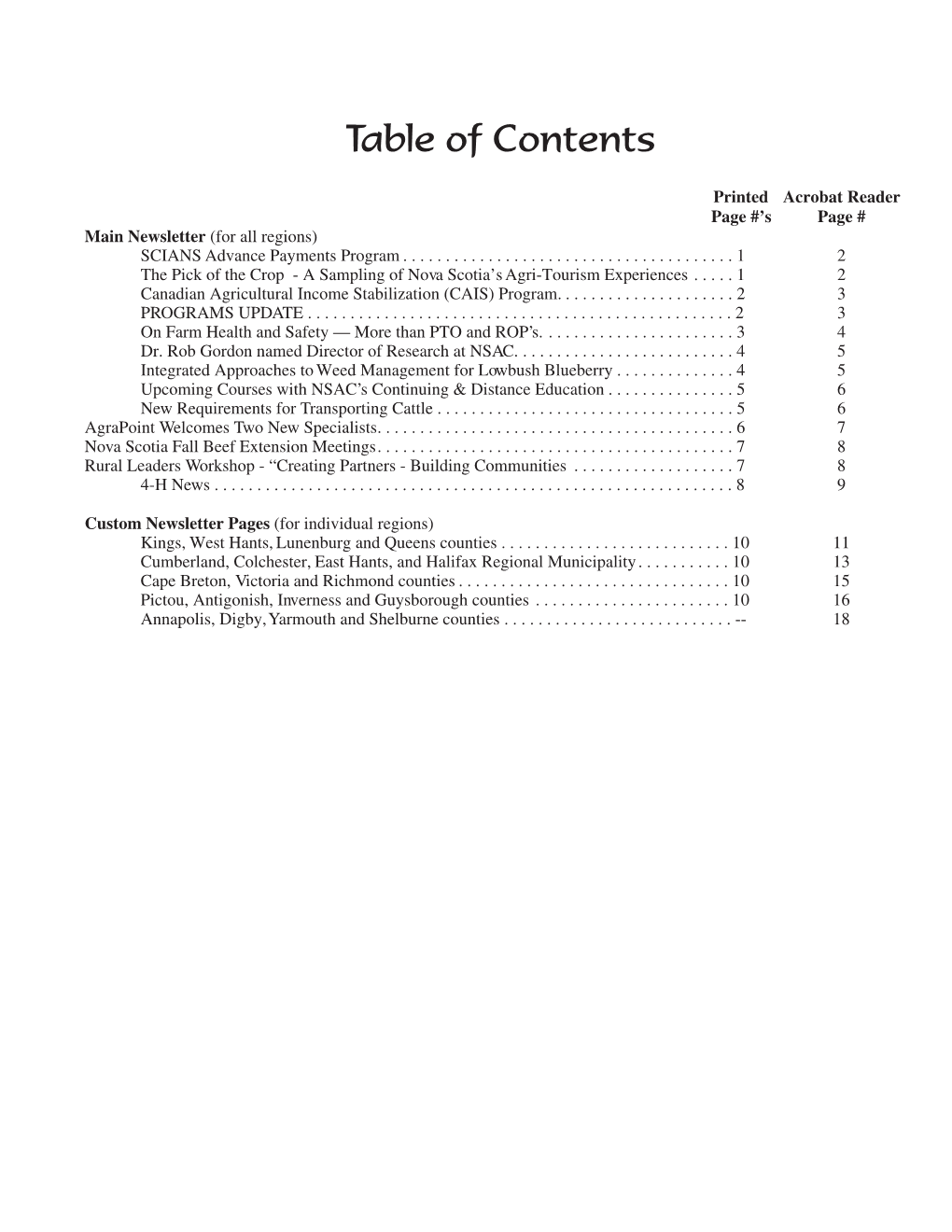 Table of Contents