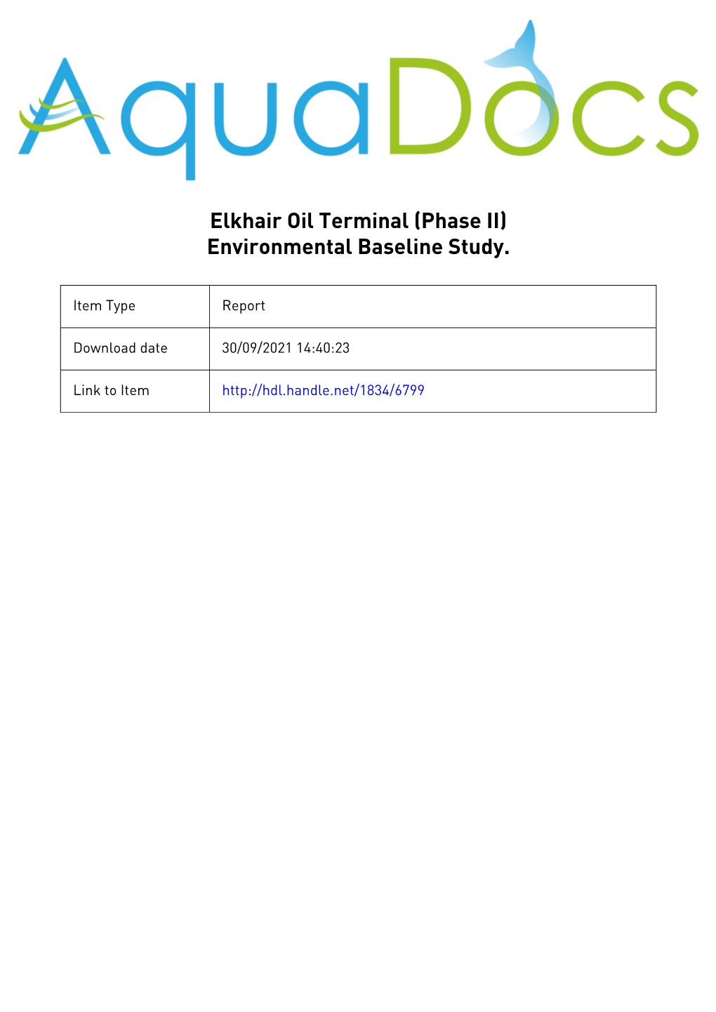 Elkhair Oil Terminal (Phase II) Environmental Baseline Study