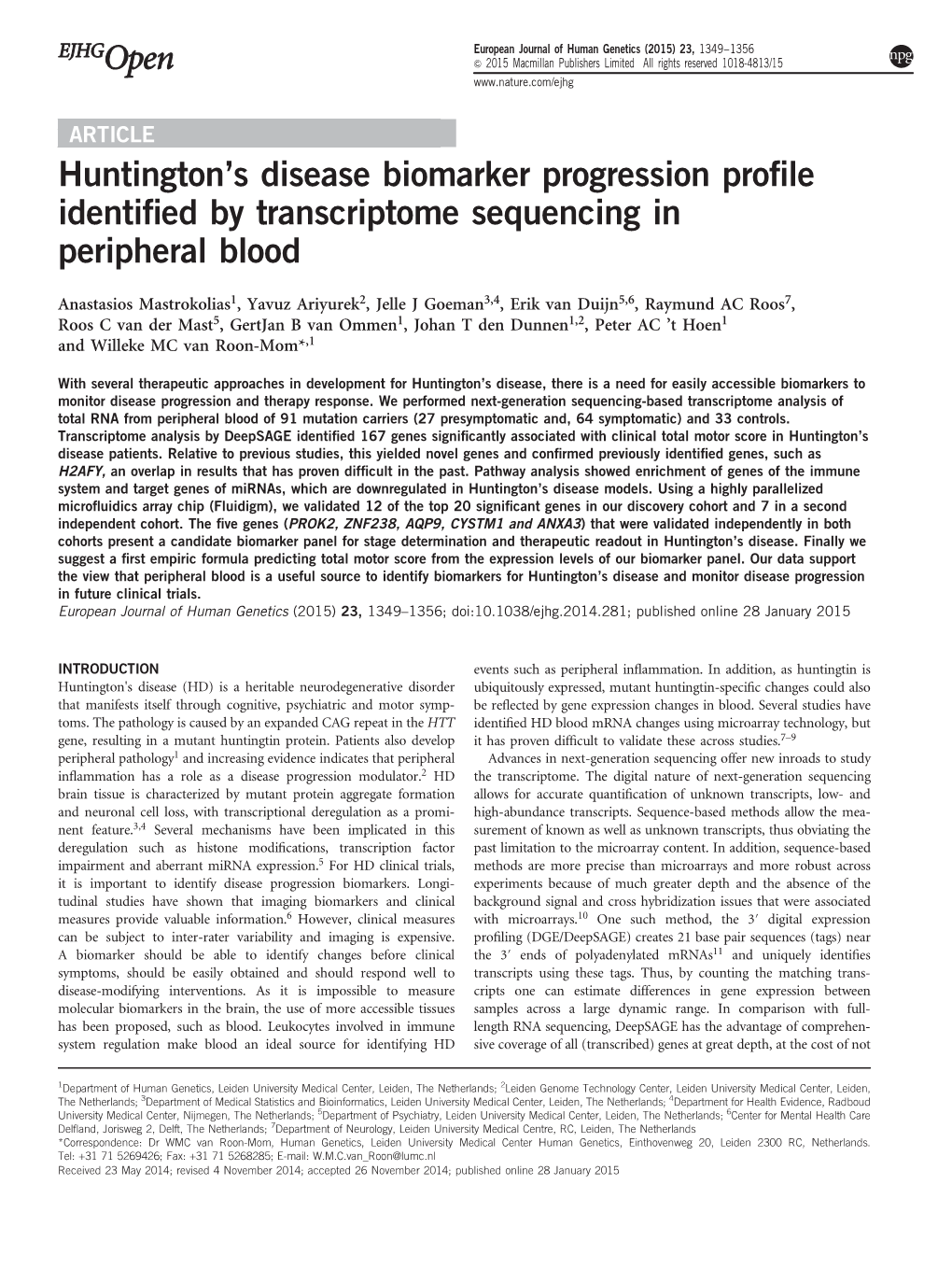 S Disease Biomarker Progression Profile Identified by Transcriptome