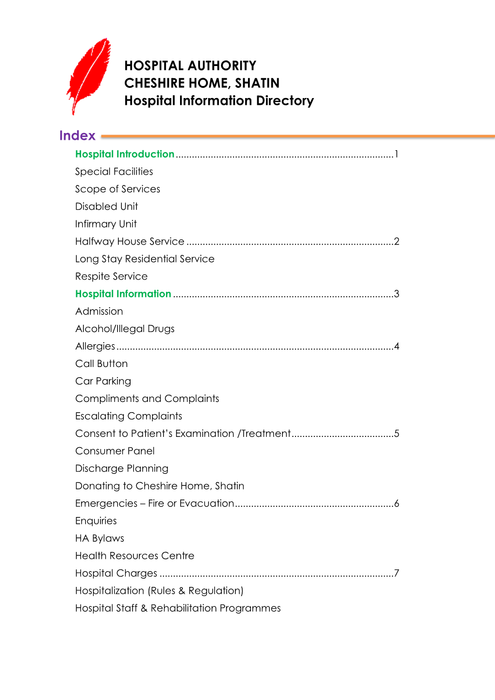 CHESHIRE HOME, SHATIN Hospital Information Directory