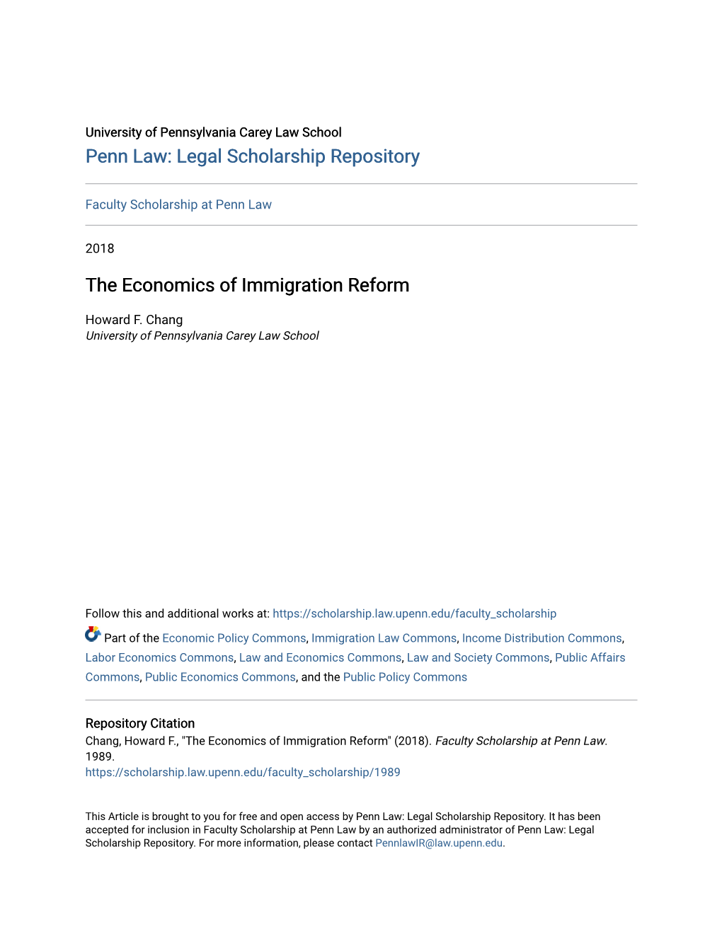 The Economics of Immigration Reform