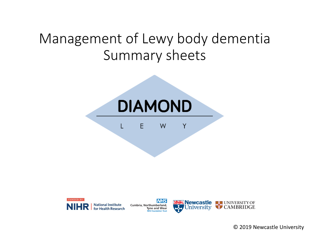 Management of Lewy Body Dementia Summary Sheets