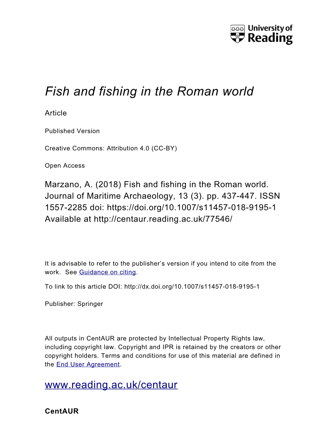 Fish and Fishing in the Roman World