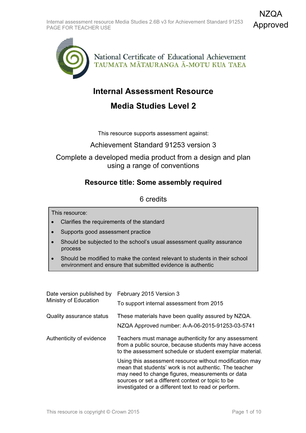 Level 2 Media Studies Internal Assessment Resource s1