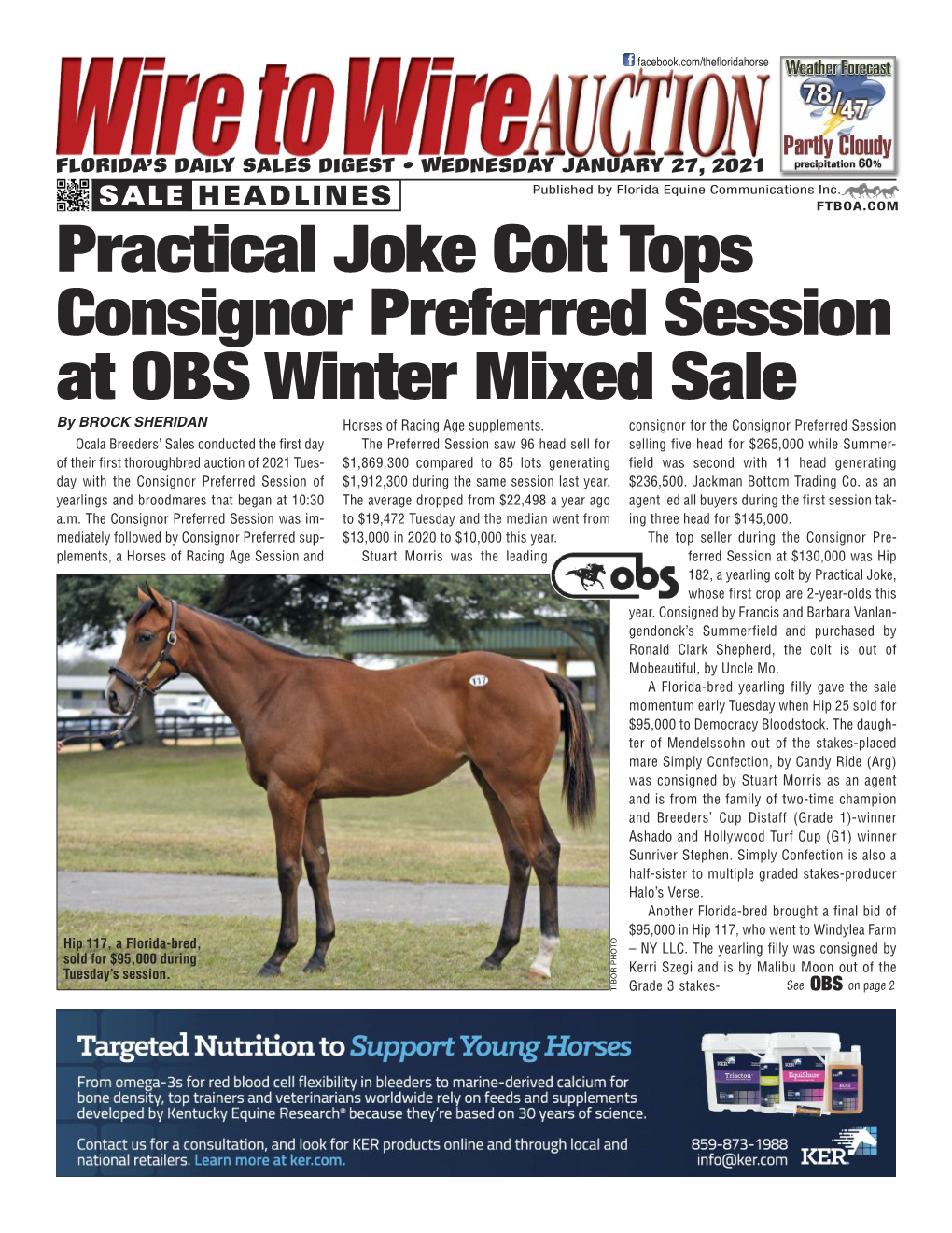 Practical Joke Colt Tops Consignor Preferred Session at OBS Winter Mixed Sale Horses of Racing Age Supplements