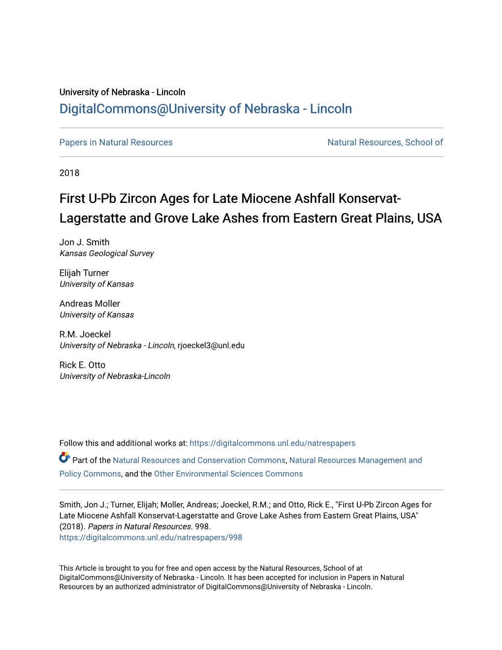 First U-Pb Zircon Ages for Late Miocene Ashfall Konservat- Lagerstatte and Grove Lake Ashes from Eastern Great Plains, USA