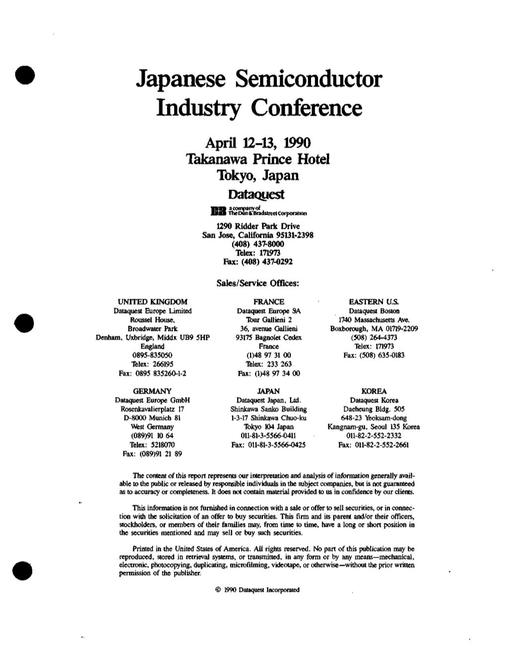 Japanese Semiconductor Industry Conference, 1990