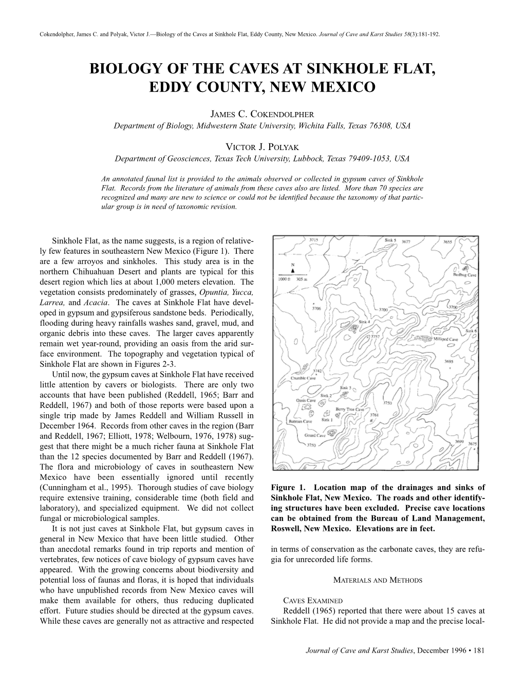 Biology of the Caves at Sinkhole Flat, Eddy County, New Mexico