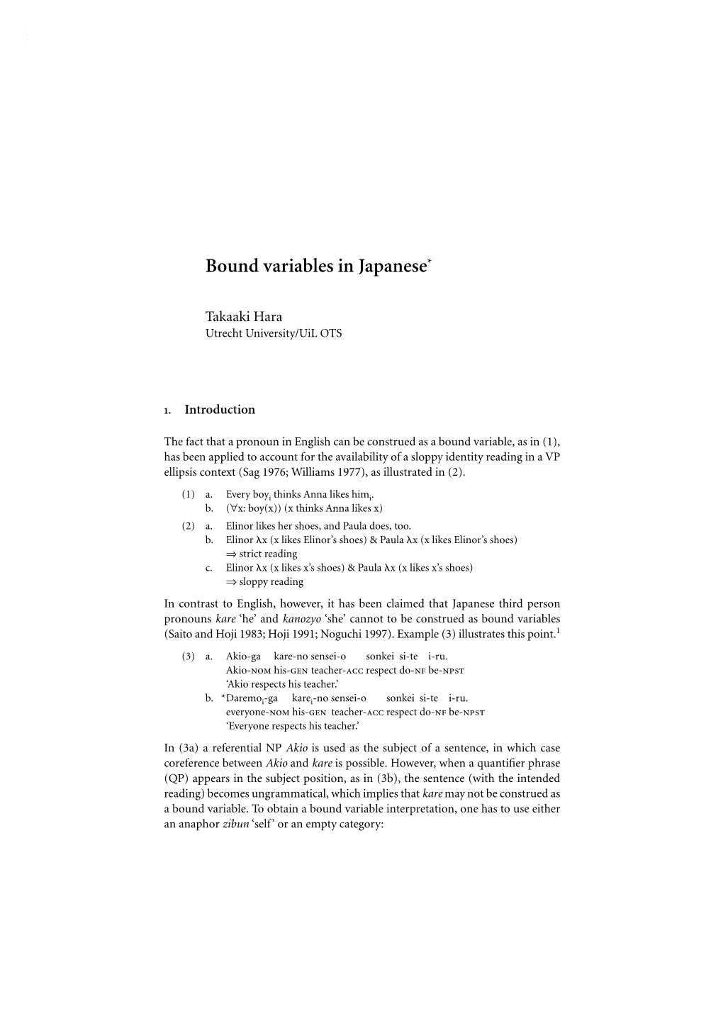 Bound Variables in Japanese